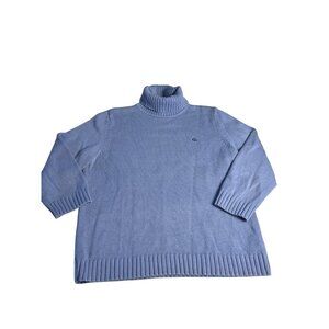Lauren Ralph Lauren Womens Blue Ribbed Turtleneck Sweater XL 100% Cotton